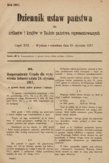Dziennik Ustaw Państwa dla Królestw i Krajów w Radzie Państwa Reprezentowanych. 1917, cz. 13