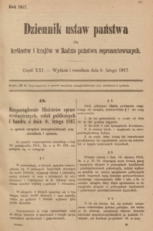 Dziennik Ustaw Państwa dla Królestw i Krajów w Radzie Państwa Reprezentowanych. 1917, cz. 21