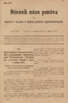 Dziennik Ustaw Państwa dla Królestw i Krajów w Radzie Państwa Reprezentowanych. 1917, cz. 25