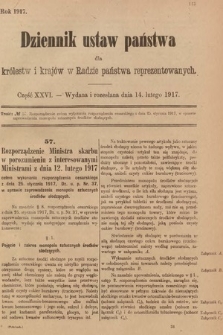 Dziennik Ustaw Państwa dla Królestw i Krajów w Radzie Państwa Reprezentowanych. 1917, cz. 26