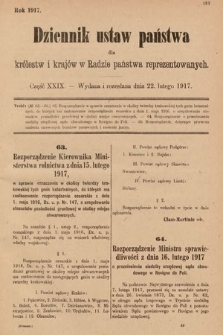 Dziennik Ustaw Państwa dla Królestw i Krajów w Radzie Państwa Reprezentowanych. 1917, cz. 29