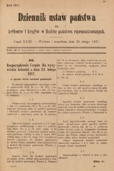 Dziennik Ustaw Państwa dla Królestw i Krajów w Radzie Państwa Reprezentowanych. 1917, cz. 31