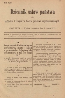 Dziennik Ustaw Państwa dla Królestw i Krajów w Radzie Państwa Reprezentowanych. 1917, cz. 35
