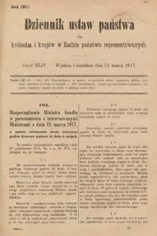 Dziennik Ustaw Państwa dla Królestw i Krajów w Radzie Państwa Reprezentowanych. 1917, cz. 44