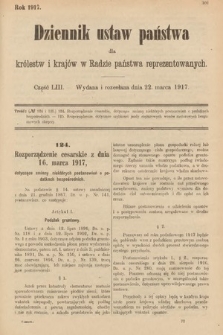 Dziennik Ustaw Państwa dla Królestw i Krajów w Radzie Państwa Reprezentowanych. 1917, cz. 53