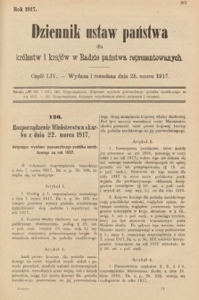 Dziennik Ustaw Państwa dla Królestw i Krajów w Radzie Państwa Reprezentowanych. 1917, cz. 54