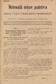 Dziennik Ustaw Państwa dla Królestw i Krajów w Radzie Państwa Reprezentowanych. 1917, cz. 59