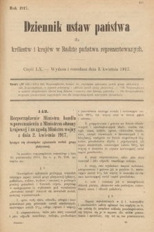 Dziennik Ustaw Państwa dla Królestw i Krajów w Radzie Państwa Reprezentowanych. 1917, cz. 60