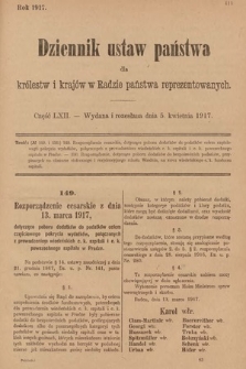 Dziennik Ustaw Państwa dla Królestw i Krajów w Radzie Państwa Reprezentowanych. 1917, cz. 62