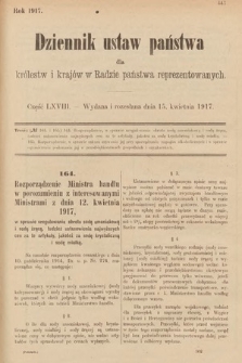 Dziennik Ustaw Państwa dla Królestw i Krajów w Radzie Państwa Reprezentowanych. 1917, cz. 68