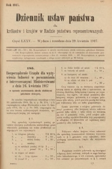 Dziennik Ustaw Państwa dla Królestw i Krajów w Radzie Państwa Reprezentowanych. 1917, cz. 75