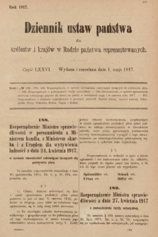 Dziennik Ustaw Państwa dla Królestw i Krajów w Radzie Państwa Reprezentowanych. 1917, cz. 76
