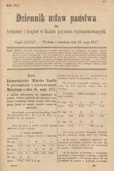 Dziennik Ustaw Państwa dla Królestw i Krajów w Radzie Państwa Reprezentowanych. 1917, cz. 85