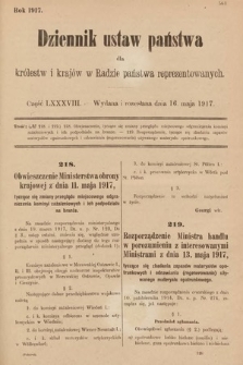 Dziennik Ustaw Państwa dla Królestw i Krajów w Radzie Państwa Reprezentowanych. 1917, cz. 88