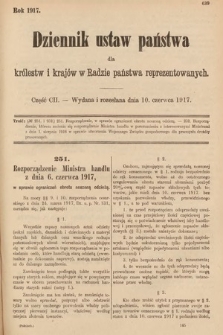 Dziennik Ustaw Państwa dla Królestw i Krajów w Radzie Państwa Reprezentowanych. 1917, cz. 102