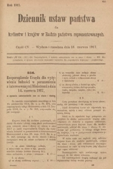 Dziennik Ustaw Państwa dla Królestw i Krajów w Radzie Państwa Reprezentowanych. 1917, cz. 105