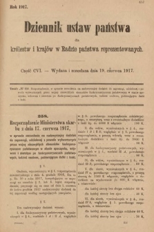 Dziennik Ustaw Państwa dla Królestw i Krajów w Radzie Państwa Reprezentowanych. 1917, cz. 106