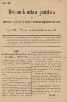 Dziennik Ustaw Państwa dla Królestw i Krajów w Radzie Państwa Reprezentowanych. 1917, cz. 107