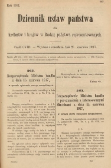 Dziennik Ustaw Państwa dla Królestw i Krajów w Radzie Państwa Reprezentowanych. 1917, cz. 108