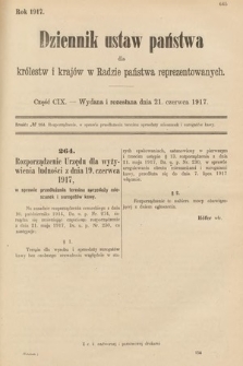 Dziennik Ustaw Państwa dla Królestw i Krajów w Radzie Państwa Reprezentowanych. 1917, cz. 109