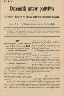 Dziennik Ustaw Państwa dla Królestw i Krajów w Radzie Państwa Reprezentowanych. 1917, cz. 112
