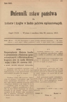 Dziennik Ustaw Państwa dla Królestw i Krajów w Radzie Państwa Reprezentowanych. 1917, cz. 113