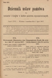 Dziennik Ustaw Państwa dla Królestw i Krajów w Radzie Państwa Reprezentowanych. 1917, cz. 116