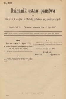 Dziennik Ustaw Państwa dla Królestw i Krajów w Radzie Państwa Reprezentowanych. 1917, cz. 126