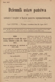 Dziennik Ustaw Państwa dla Królestw i Krajów w Radzie Państwa Reprezentowanych. 1917, cz. 128