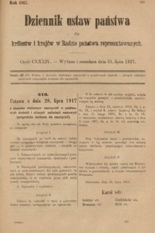 Dziennik Ustaw Państwa dla Królestw i Krajów w Radzie Państwa Reprezentowanych. 1917, cz. 134