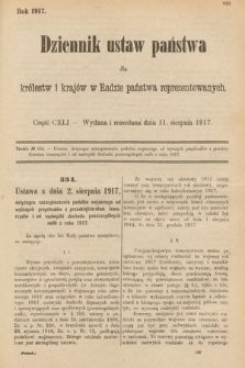 Dziennik Ustaw Państwa dla Królestw i Krajów w Radzie Państwa Reprezentowanych. 1917, cz. 141