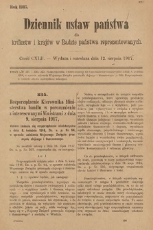 Dziennik Ustaw Państwa dla Królestw i Krajów w Radzie Państwa Reprezentowanych. 1917, cz. 142
