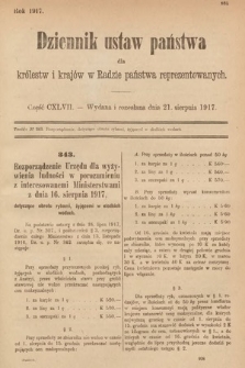 Dziennik Ustaw Państwa dla Królestw i Krajów w Radzie Państwa Reprezentowanych. 1917, cz. 147
