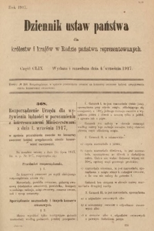 Dziennik Ustaw Państwa dla Królestw i Krajów w Radzie Państwa Reprezentowanych. 1917, cz. 159