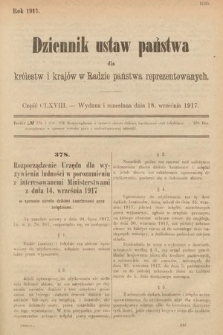 Dziennik Ustaw Państwa dla Królestw i Krajów w Radzie Państwa Reprezentowanych. 1917, cz. 168