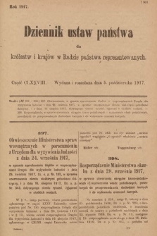 Dziennik Ustaw Państwa dla Królestw i Krajów w Radzie Państwa Reprezentowanych. 1917, cz. 178