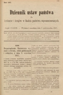 Dziennik Ustaw Państwa dla Królestw i Krajów w Radzie Państwa Reprezentowanych. 1917, cz. 179