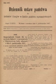 Dziennik Ustaw Państwa dla Królestw i Krajów w Radzie Państwa Reprezentowanych. 1917, cz. 180