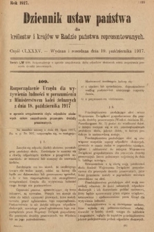 Dziennik Ustaw Państwa dla Królestw i Krajów w Radzie Państwa Reprezentowanych. 1917, cz. 185