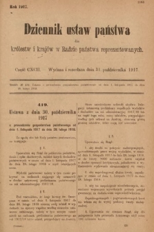 Dziennik Ustaw Państwa dla Królestw i Krajów w Radzie Państwa Reprezentowanych. 1917, cz. 192
