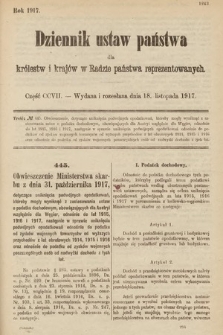 Dziennik Ustaw Państwa dla Królestw i Krajów w Radzie Państwa Reprezentowanych. 1917, cz. 207