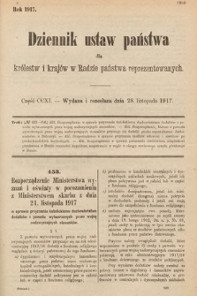 Dziennik Ustaw Państwa dla Królestw i Krajów w Radzie Państwa Reprezentowanych. 1917, cz. 211
