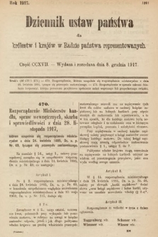 Dziennik Ustaw Państwa dla Królestw i Krajów w Radzie Państwa Reprezentowanych. 1917, cz. 217