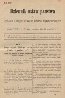Dziennik Ustaw Państwa dla Królestw i Krajów w Radzie Państwa Reprezentowanych. 1917, cz. 222