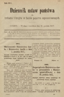 Dziennik Ustaw Państwa dla Królestw i Krajów w Radzie Państwa Reprezentowanych. 1917, cz. 226