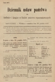Dziennik Ustaw Państwa dla Królestw i Krajów w Radzie Państwa Reprezentowanych. 1917, cz. 229