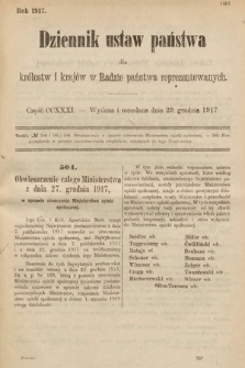 Dziennik Ustaw Państwa dla Królestw i Krajów w Radzie Państwa Reprezentowanych. 1917, cz. 231