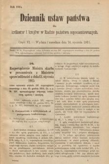 Dziennik Ustaw Państwa dla Królestw i Krajów w Radzie Państwa Reprezentowanych. 1915, cz. 6