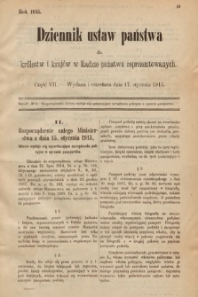 Dziennik Ustaw Państwa dla Królestw i Krajów w Radzie Państwa Reprezentowanych. 1915, cz. 7