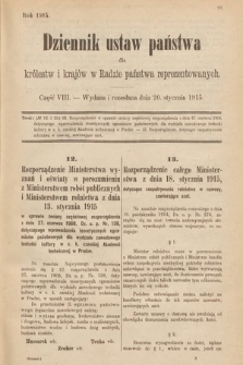 Dziennik Ustaw Państwa dla Królestw i Krajów w Radzie Państwa Reprezentowanych. 1915, cz. 8